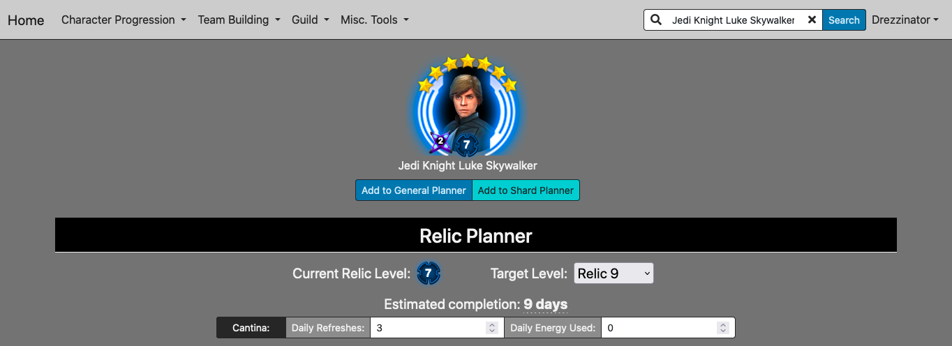 Star Wars: Galaxy of Heroes Web App
